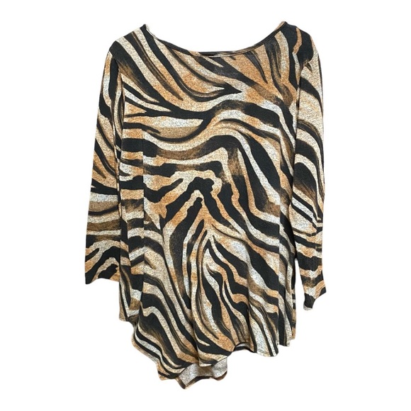 Clara Sun Woo Knit Business Blouse Zebra Print Stretchy Top Long Sleeve M - Picture 3 of 4